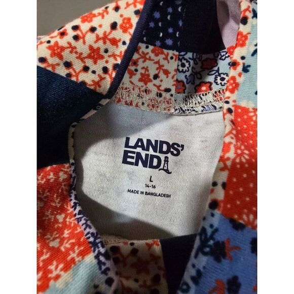 Lands End Womens Patchwork Turtleneck Long Sleeve Top Size L Cotton Blend Colorf - Picture 6 of 6